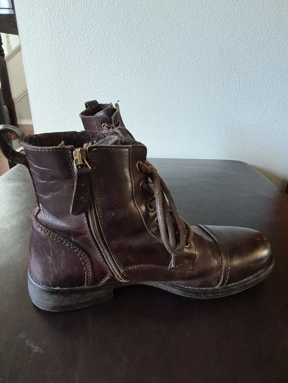 ALDO Men’s Made in Portugal Leather Cap Toe lace up Side-Zip Boots – Size 9